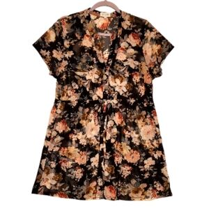 Ivy Rose Black Sheer Button Elastic Tie Waist Floral Top Blouse Plus‎ Size 1X